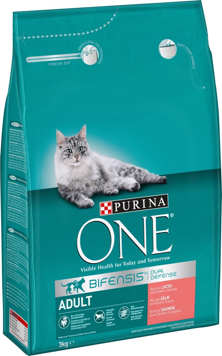 Purina ONE Adult - Kattenvoer Droogvoer - Zalm & Volkoren Granen - 3kg - Afbeelding 6