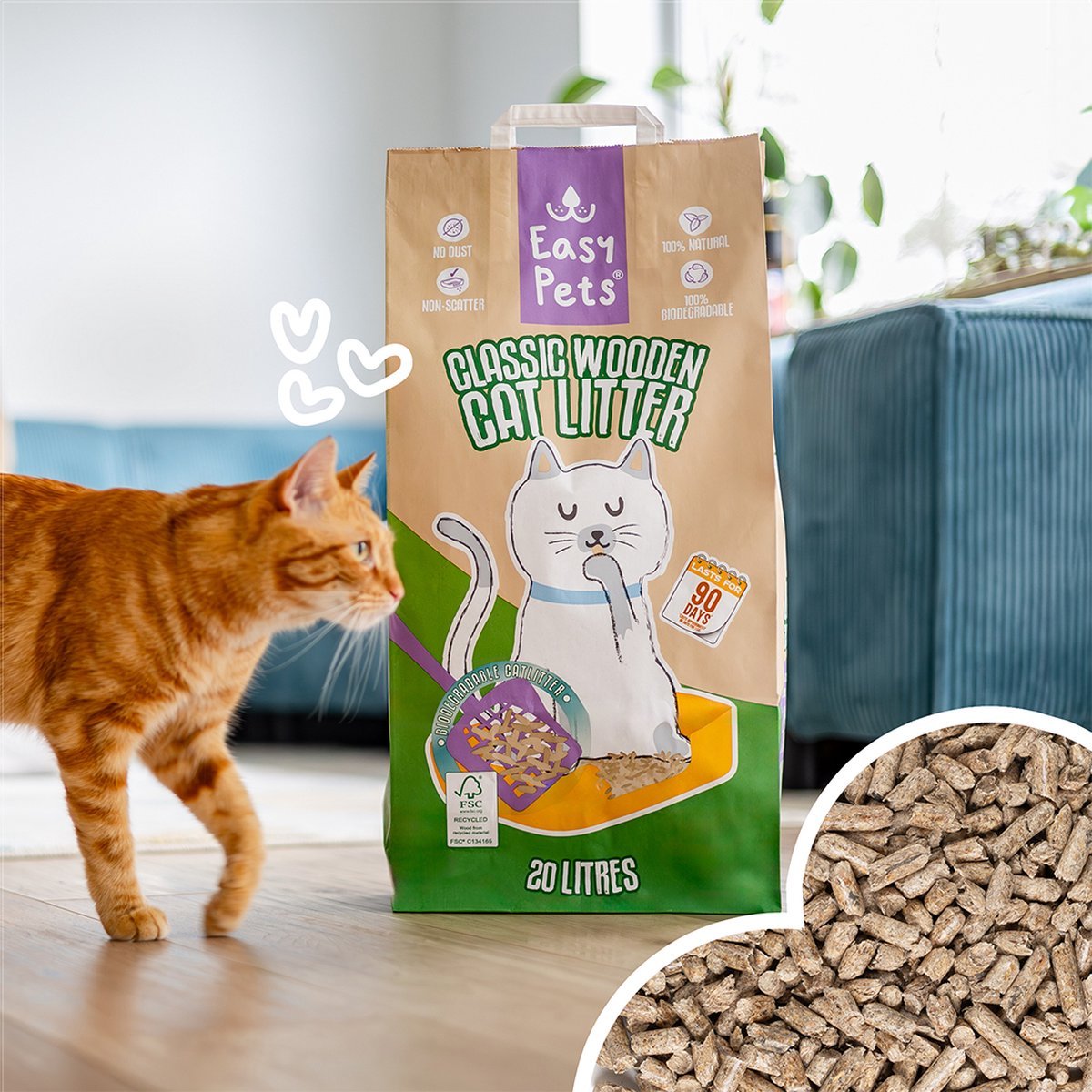 Easypets Houtkorrel Kattenbakvulling 20L - Biologisch Afbreekbare Houtkorrels - Afbeelding 4