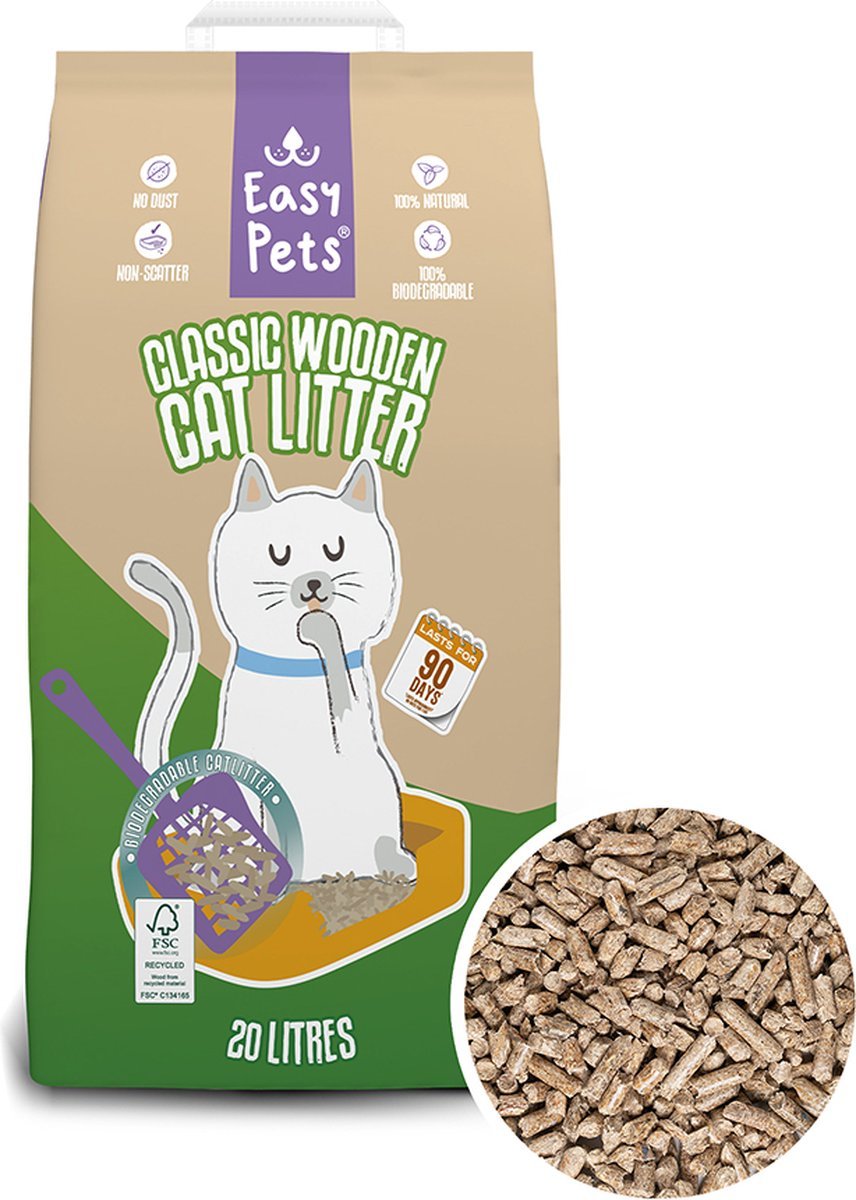 Easypets Houtkorrel Kattenbakvulling 20L - Biologisch Afbreekbare Houtkorrels